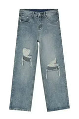 Distressed Wide Leg Jeans with Pockets - Femstylo