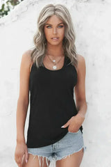 Women's Casual Black Scoop Neck Basic Solid Tank Top - Femstylo