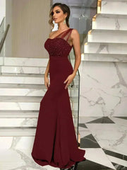 Rhinestone One-Shoulder Formal Dress – Elegant Evening Gown - Femstylo