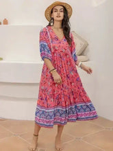 Printed Puff Sleeve Midi Dress - Femstylo