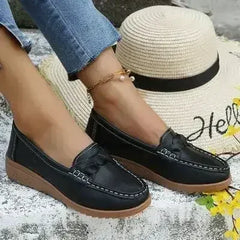 Wedge Heel Loafers - Woven PU Shoes | Femstylo - Femstylo