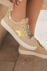 Silver Sequin Star Patch Lace Up Shoes - Femstylo