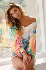 BiBi Tie Dye Soft Knit Jersey V-Neck Top | Femstylo - Femstylo