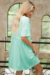 Sky Blue Solid Color Pocket Raw Edge Babydoll Dress - Femstylo