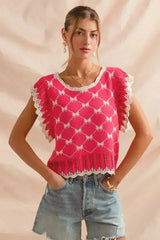 SO ME Bow Ribbon Pattern Sweater Top with Back Key Hole - Femstylo