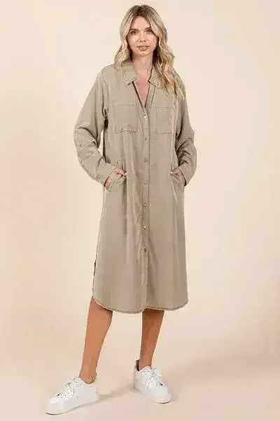 Mittoshop Button Down Long Sleeve Shirt Dress - Femstylo