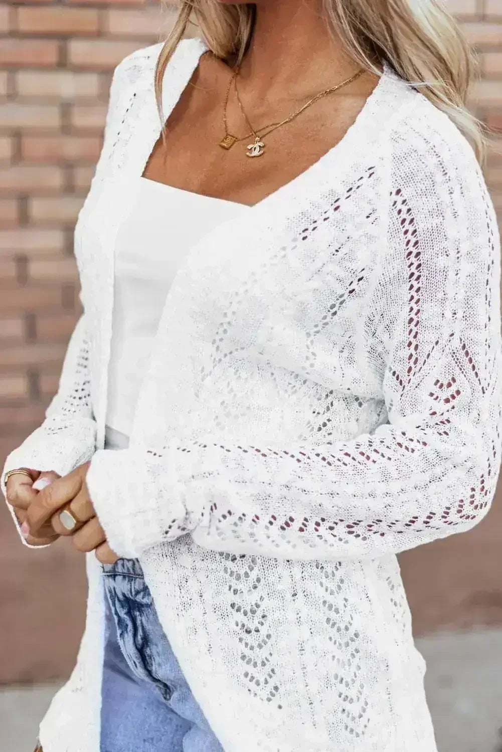 White Open Knit Cardigan - Lightweight & Machine Washable | Femstylo - Femstylo