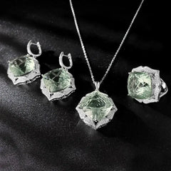 Luxury Sweater Chain Femininity S925 Silver Set Large Natural Green - Femstylo
