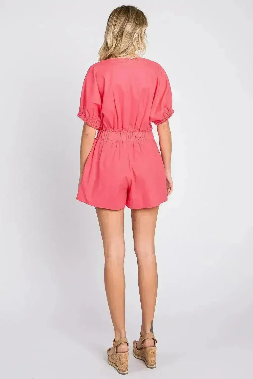 GeeGee Half Button V-Neck Linen Romper - Femstylo