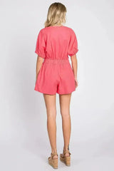 GeeGee Half Button V-Neck Linen Romper - Femstylo