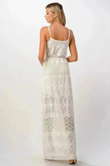 Boho-Inspired Embroidered Maxi Dress with Adjustable Straps - Femstylo