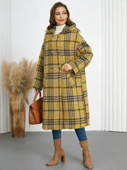 Plaid Double-Breasted Long Sleeve Longline Coat - Femstylo