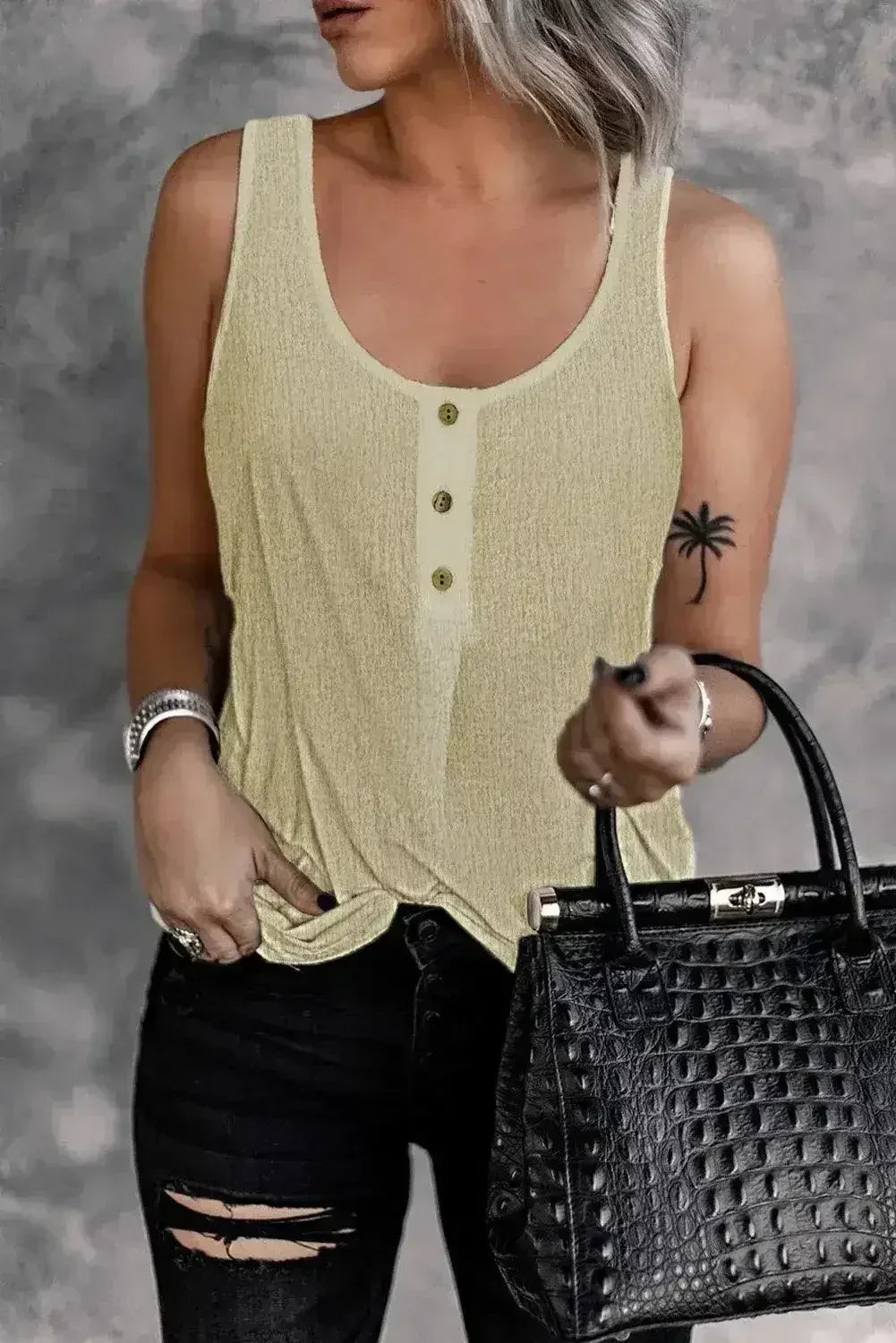 Button Textured Cotton Tank Top - Femstylo