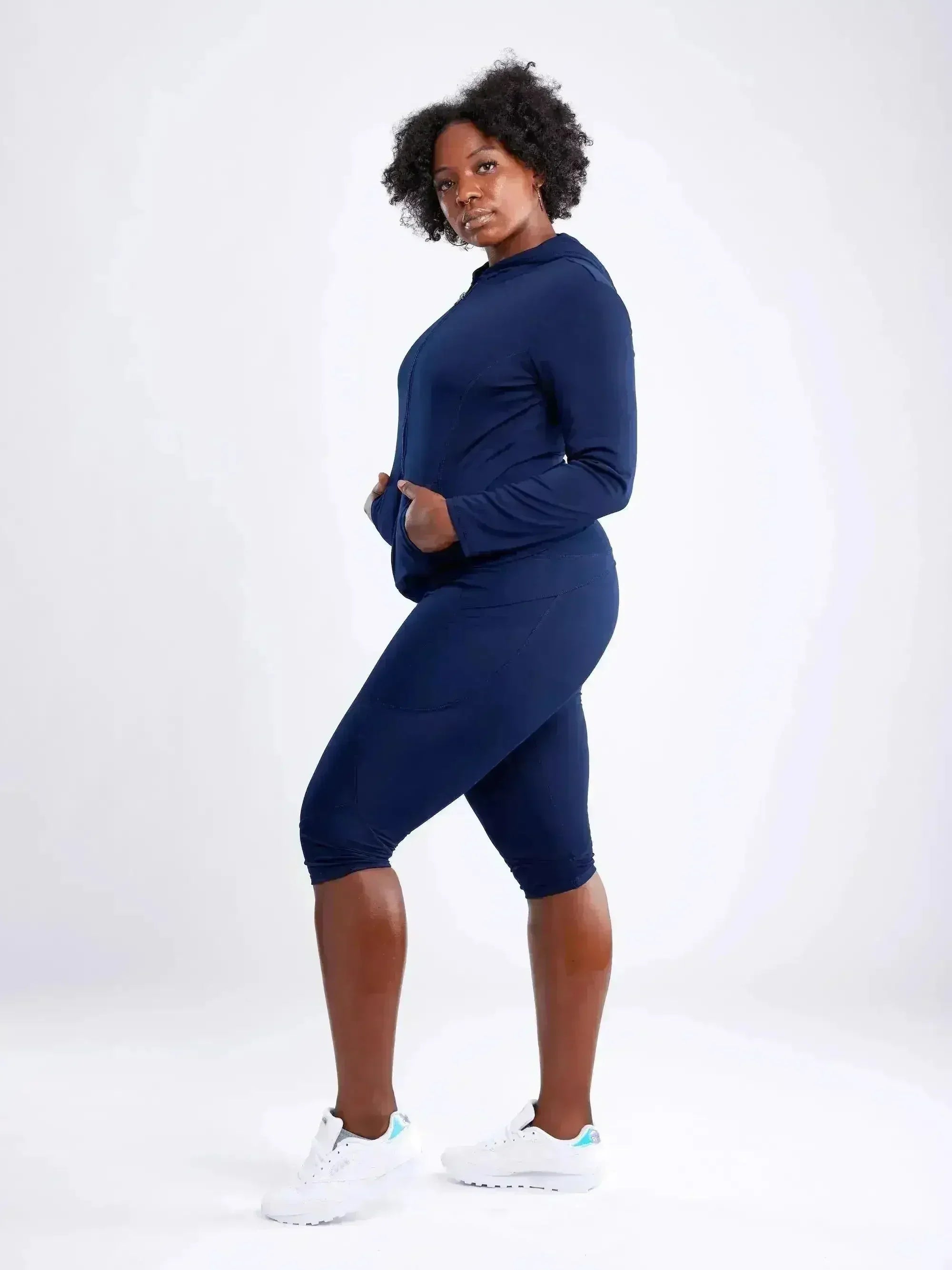 Athletic Fitted Zip-Up Hoodie Jacket with Pockets - Femstylo