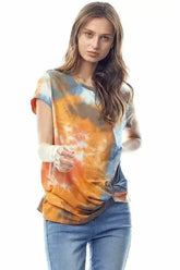 Tie-Dye Twist Front Short Sleeve Top - Femstylo