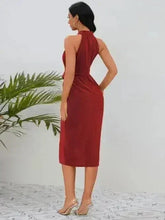 Slit Ruched Mock Neck Sleeveless Dress - Femstylo