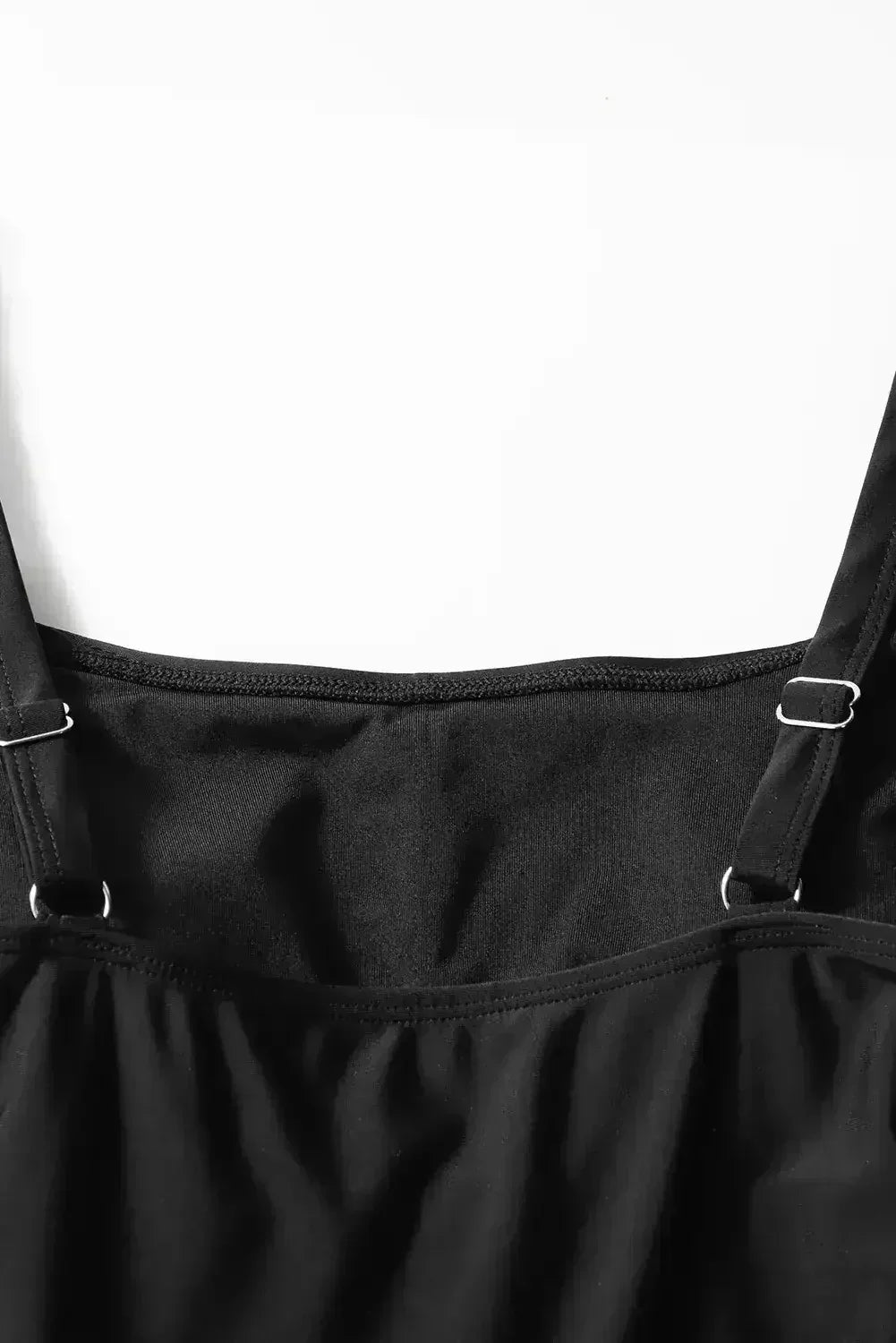 Black Side Tied Waist Square Neck Adjustable Straps A Line One Piece Swim Dress - Femstylo