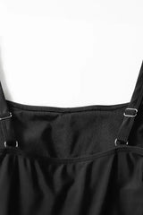 Black Side Tied Waist Square Neck Adjustable Straps A Line One Piece Swim Dress - Femstylo