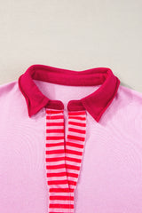 White Stripe Colorblock Sleeve Collared Pop of Color Neckline Dress