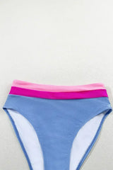 Light Blue Colorblock High Waisted Bikini Swimsuit - Femstylo