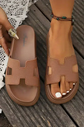 Black Cut Out Band Open Toe Platform Slides Shoes - Femstylo