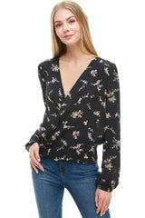 Long Sleeve Surplice Floral Top - Femstylo