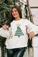 White Tinsel Christmas Tree Pattern Casual Sweatshirt