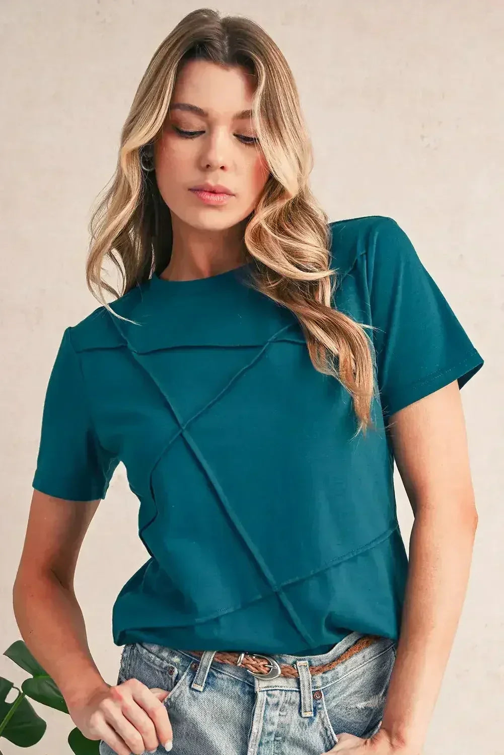 Dirty Blue Solid Color Round Neck T Shirt - Femstylo