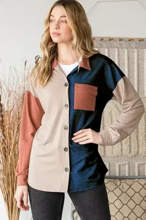 Color Block Button-Down Shirt - Modern Contrast Top | Femstylo - Femstylo