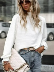 Smocked Frill Mock Neck Long Sleeve Blouse - Femstylo