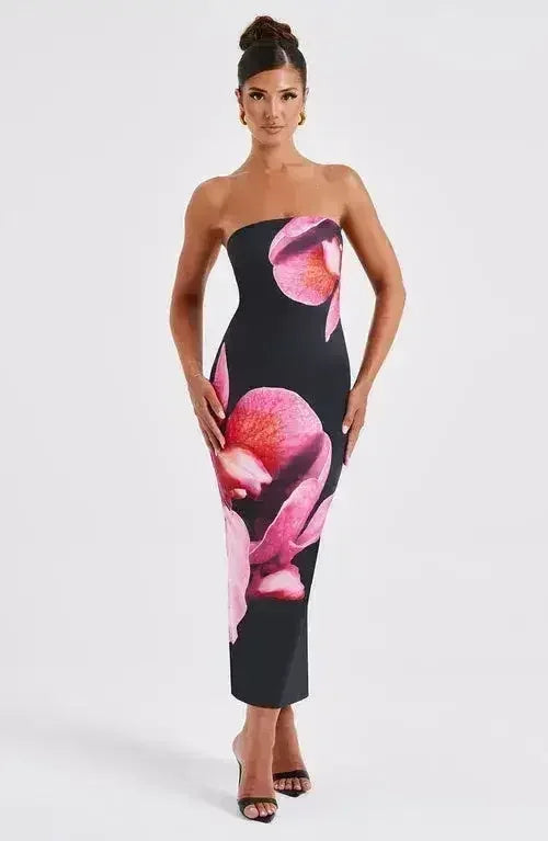 25 Edition – Backless Floral Draped Tube Maxi Dress (NICHE) - Femstylo