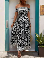 Off-Shoulder Slit Dress - Flowy Viscose Dress | Femstylo - Femstylo