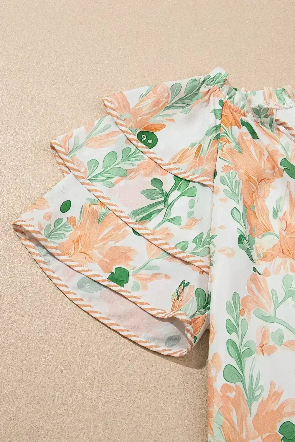 Sky Blue Floral Contrast Edge Ruffle Sleeve Tie Neck Mini Dress - Femstylo