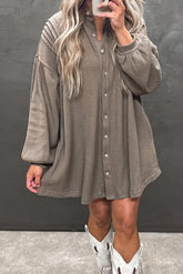Simply Taupe Waffle Knit Shirt Tunic Mini Dress