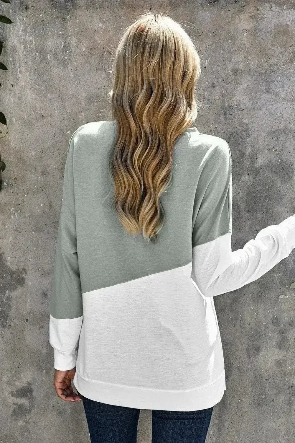 Gray White Patchwork Dropped Shoulder Sleeve Sweatshirt - Femstylo