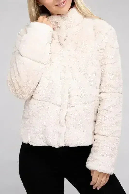 Fluffy Zip-Up Sweater Jacket - Femstylo