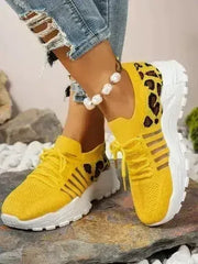 Cutout Leopard Lace Up Mesh Athletic - Femstylo