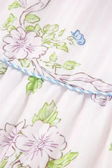 Pink Floral Striped Print Contrast Trim Tie Split Neck Mini Dress - Femstylo