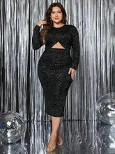 Plus Size Cutout Slit Round Neck Long Sleeve Dress - Femstylo