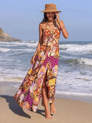 Slit Printed Halter Neck Cami Dress - Femstylo