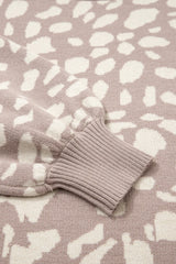 Gray Leopard Spots Pattern Ribbed Trim Drop Shoulder Sweater