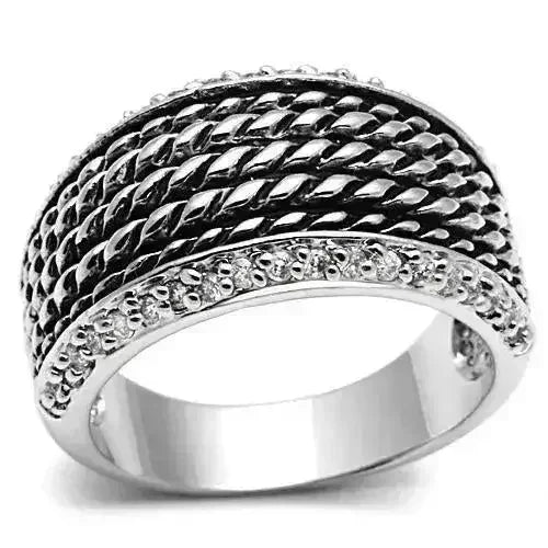 3W065 - Rhodium Brass Ring with AAA Grade CZ in Clear - Femstylo