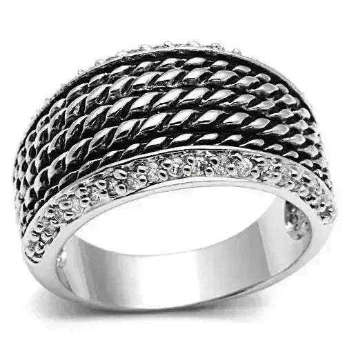 3W065 - Rhodium Brass Ring with AAA Grade CZ in Clear - Femstylo