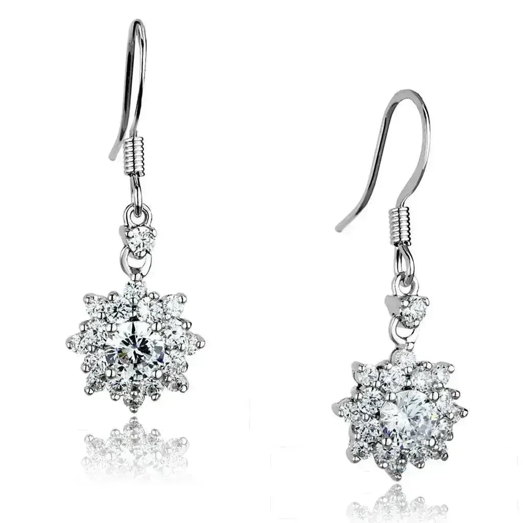 3W1054 - Rhodium Brass Earrings with AAA Grade CZ in Clear - Femstylo