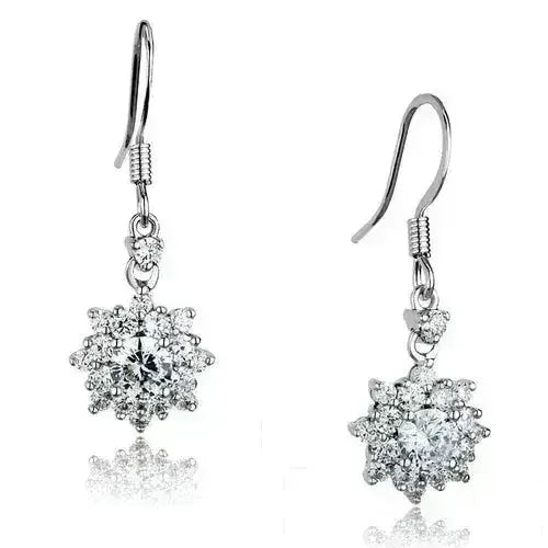 3W1054 - Rhodium Brass Earrings with AAA Grade CZ in Clear - Femstylo
