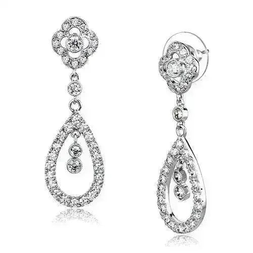3W1351 - Rhodium Brass Earrings with AAA Grade CZ in Clear - Femstylo