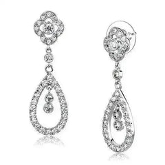3W1351 - Rhodium Brass Earrings with AAA Grade CZ in Clear - Femstylo