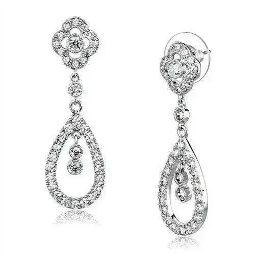 3W1351 - Rhodium Brass Earrings with AAA Grade CZ in Clear - Femstylo