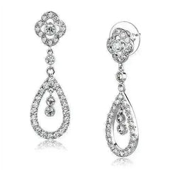 3W1351 - Rhodium Brass Earrings with AAA Grade CZ in Clear - Femstylo