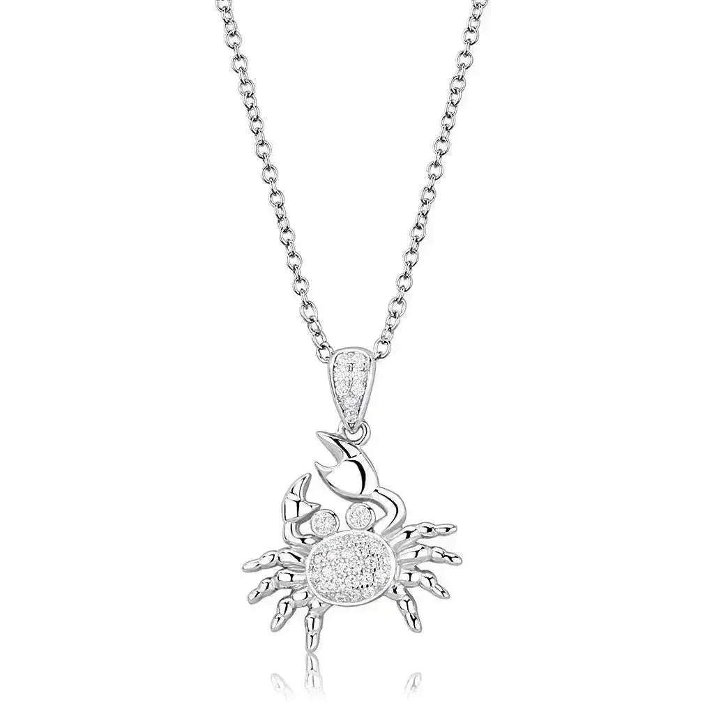 3W1377 - Rhodium 925 Sterling Silver Chain Pendant with AAA Grade CZ - Femstylo